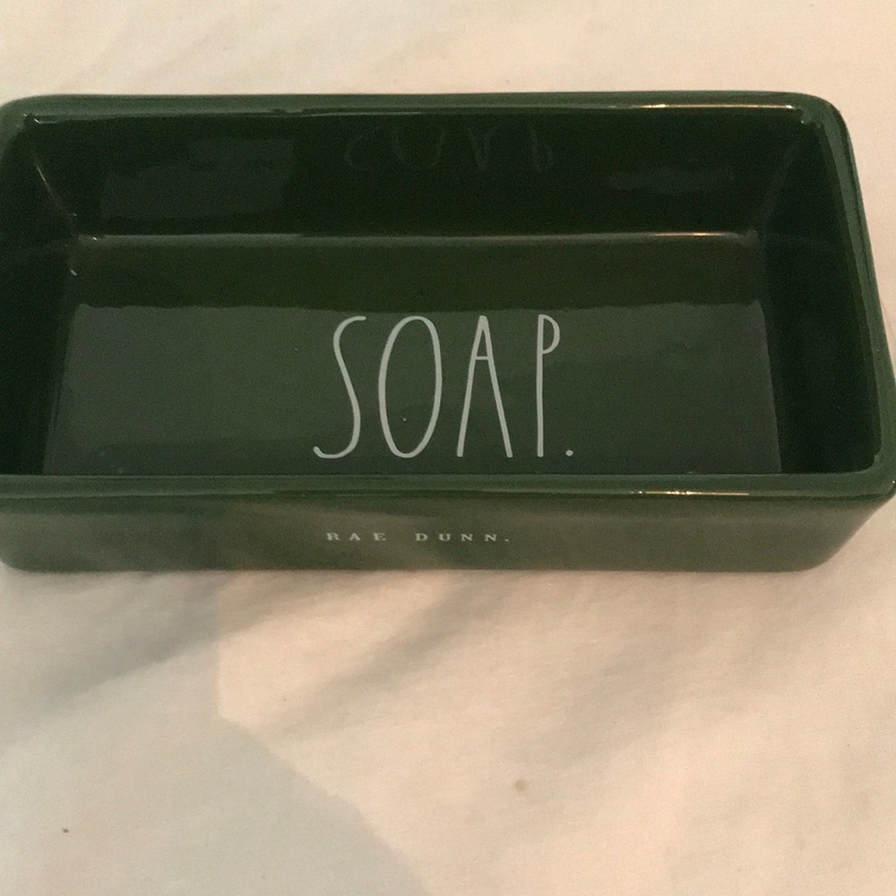 Rae Dunn soap dish in a beautiful green.